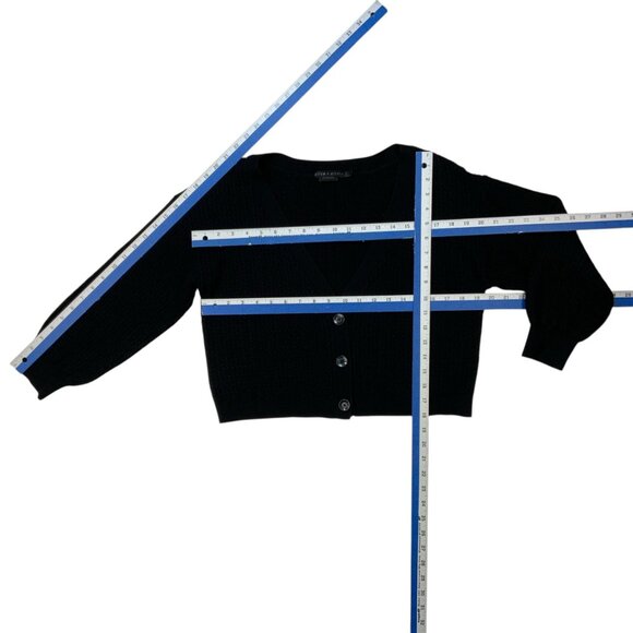 Alice + Olivia Zelina Deep V Cardigan Sweater M Black Cropped Cable Knit - Picture 6 of 12